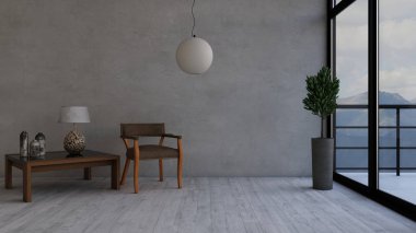 3d çağdaş Oturma Odası İç ve modern mobilya