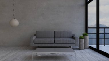3d çağdaş Oturma Odası İç ve modern mobilya