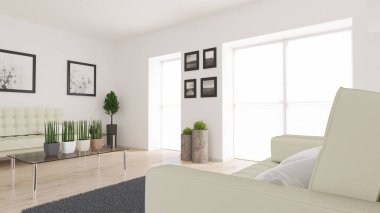 3d çağdaş Oturma Odası İç ve modern mobilya