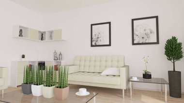 3d çağdaş Oturma Odası İç ve modern mobilya