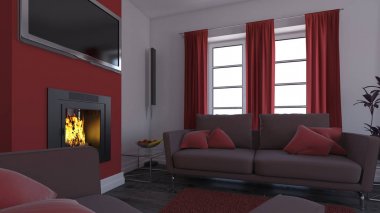 3d çağdaş Oturma Odası İç ve modern mobilya