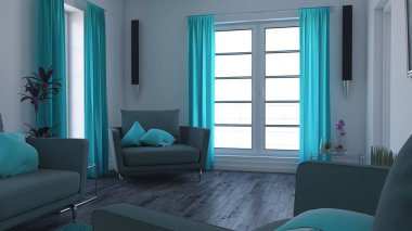 3d çağdaş Oturma Odası İç ve modern mobilya