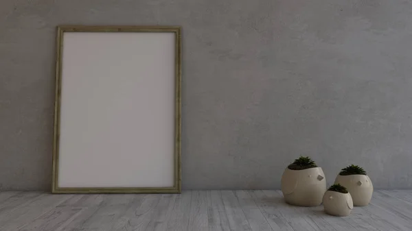 3D Современная пустая комната и рамка для картины — стоковое фото