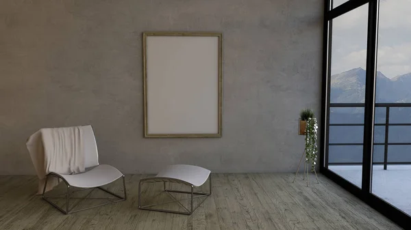 3D Современная пустая комната и рамка для картины — стоковое фото