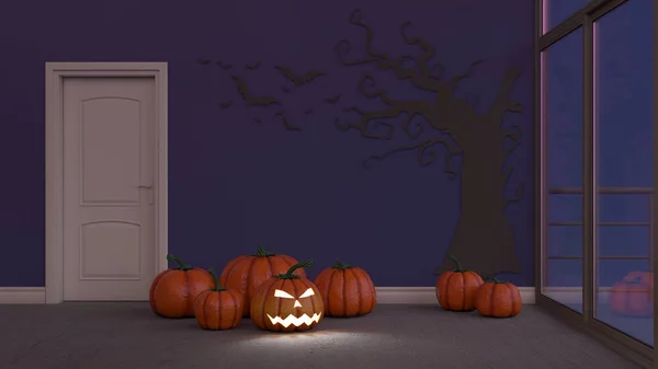 3D Contemporary Empty Room with Jack-o-lantern — Stock Photo, Image