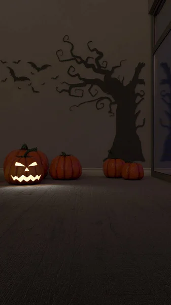 3D samtida tomt rum med Jack-o-Lantern — Stockfoto