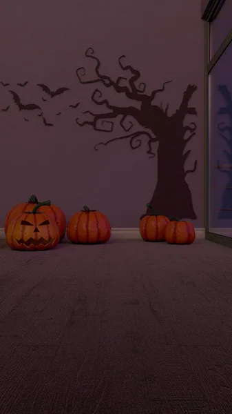 3D Contemporary pusty pokój z Jack-o-Lantern — Zdjęcie stockowe