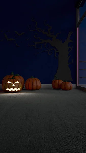 3D Contemporary Empty Room with Jack-o-lantern — Stock Photo, Image