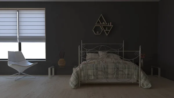 3D hedendaagse slaapkamer interieur — Stockfoto
