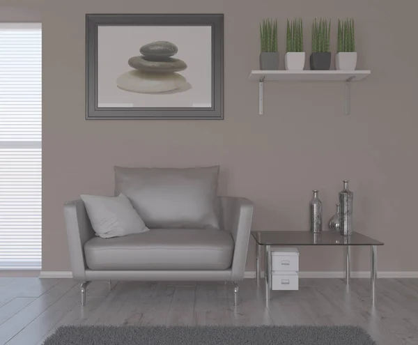 Sala de estar contemporánea 3D Interior y muebles modernos —  Fotos de Stock