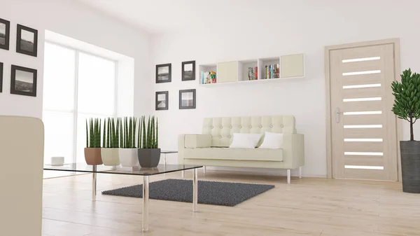 3D contemporary Living Room Interior and modern furniture — Stock Photo, Image