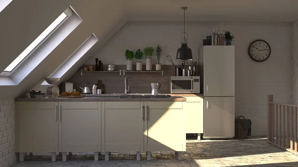 Рендер 3D современной кухни — стоковое фото