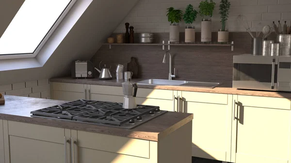 Render di 3D Cucina contemporanea — Foto Stock