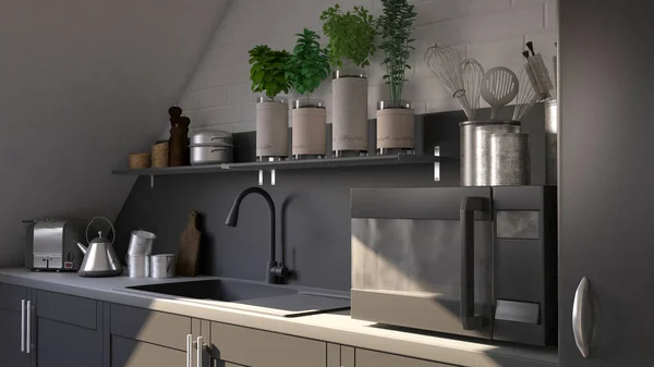 Render di 3D Cucina contemporanea — Foto Stock