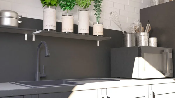 Render di 3D Cucina contemporanea — Foto Stock