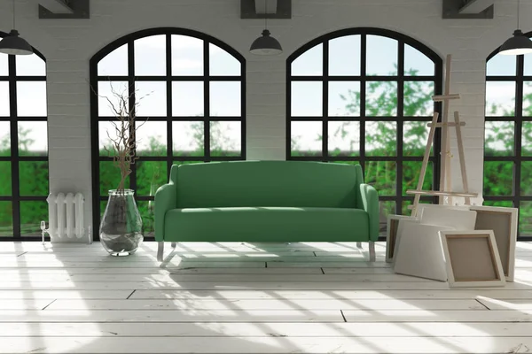 Sofá no cenário de apartamento moderno — Fotografia de Stock