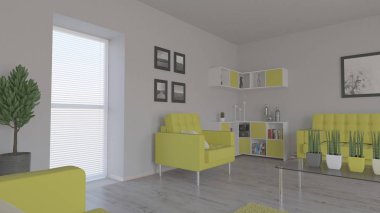 3d çağdaş Oturma Odası İç ve modern mobilya