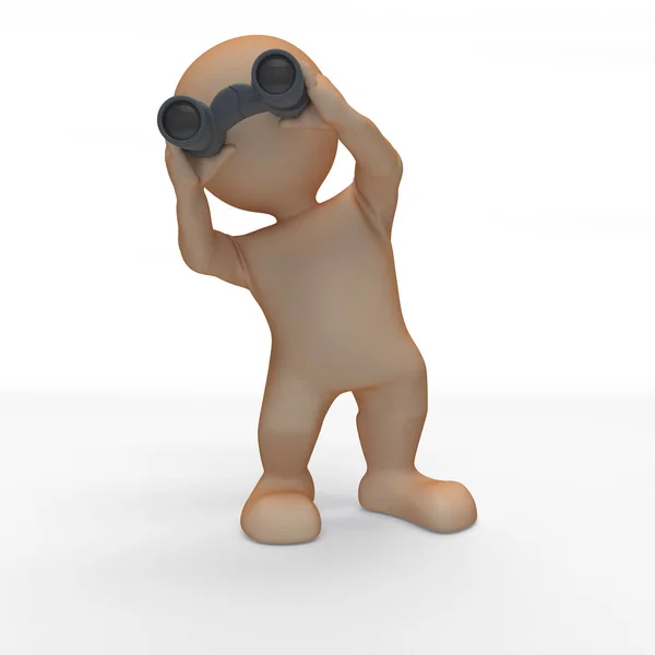 쌍안경을 통해 보는 3D 모프 남자 — 스톡 사진
