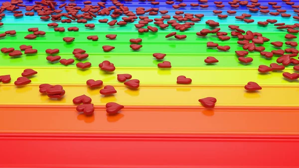 Hearts on rainbow background — Stock Photo, Image