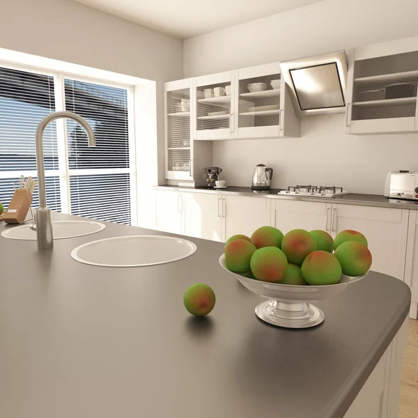 Renderização de cozinha Contemporânea 3D — Fotografia de Stock