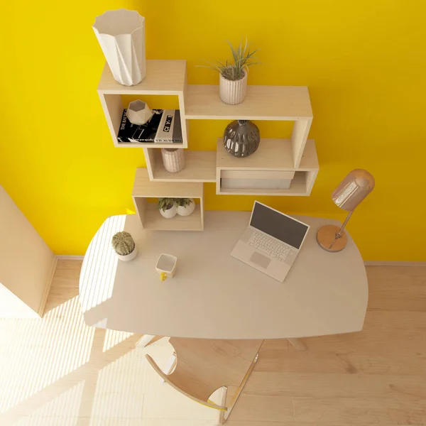 Render 3D di un moderno home office — Foto Stock