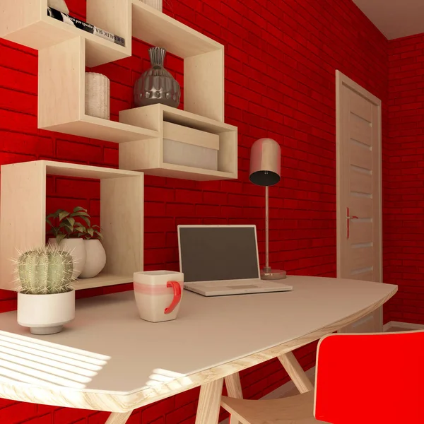 Modern bir ev ofis 3d Render — Stok fotoğraf