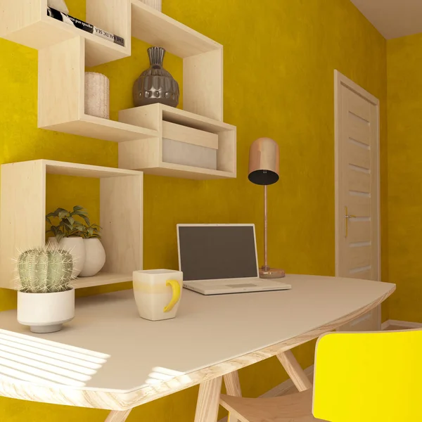 3D Render de um escritório doméstico moderno — Fotografia de Stock
