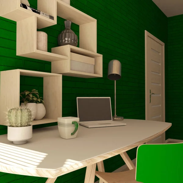 Render 3D di un moderno home office — Foto Stock