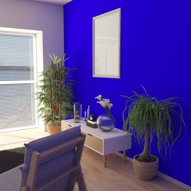 3d çağdaş Oturma Odası İç ve modern mobilya