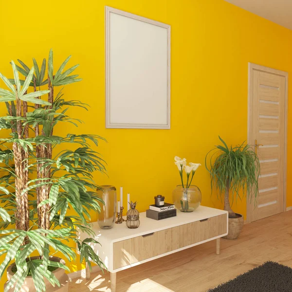 Sala de estar contemporánea 3D Interior y muebles modernos — Foto de Stock