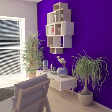 3d çağdaş Oturma Odası İç ve modern mobilya