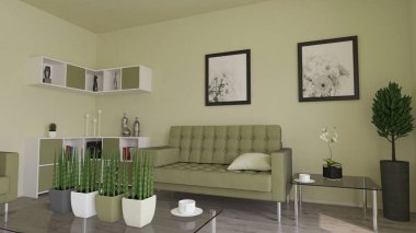 3d çağdaş Oturma Odası İç ve modern mobilya