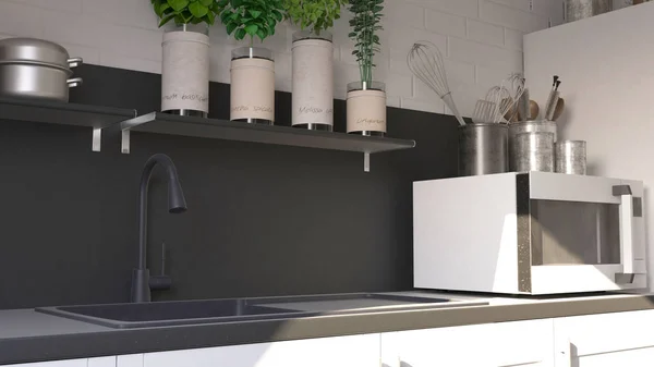 Render di 3D Cucina contemporanea — Foto Stock