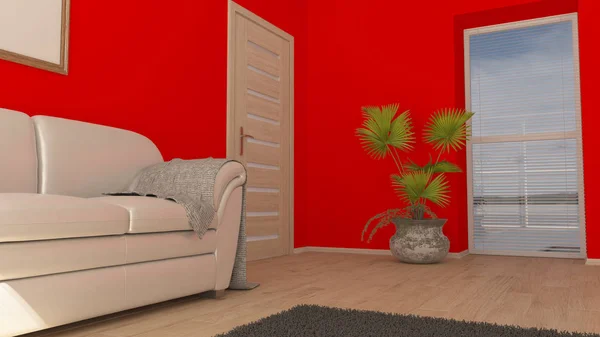 3D сучасна вітальня Інтер'єр та сучасні меблі — стокове фото
