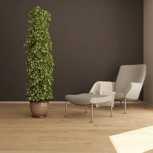 3D samtida vardagsrum interiör och moderna möbler — Stockfoto