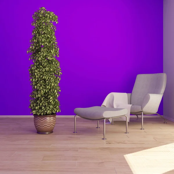 3D コンテンポラリーリビングルームインテリアとモダンな家具 — ストック写真
