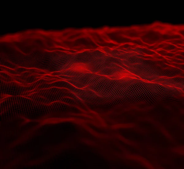 3D tło krajobrazu cyfrowego z płynącej siatki z płytkie f — Zdjęcie stockowe