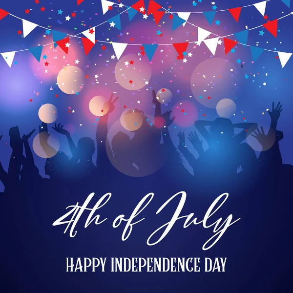 Festa multidão em um fundo do Dia da Independência de 4 de julho —  Vetores de Stock