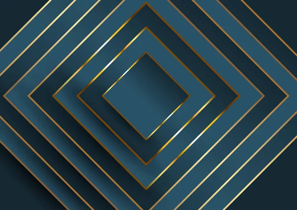 Fundo elegante abstrato com design quadrado em azul e ouro — Vetor de Stock