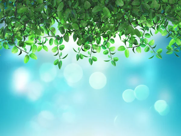 3D green leaves on a defocussed blue background — Stock Photo, Image