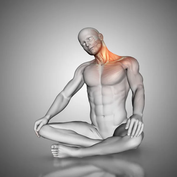 3D чоловіча фігура в позі розтягування шиї — стокове фото