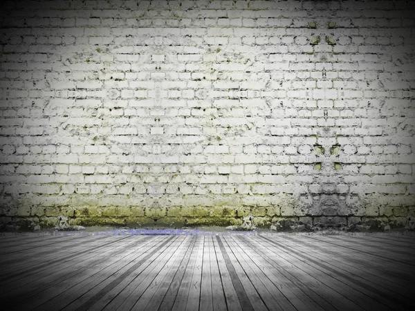 3D grunge interni in stile camera con muro di mattoni e pavimento in legno — Foto Stock