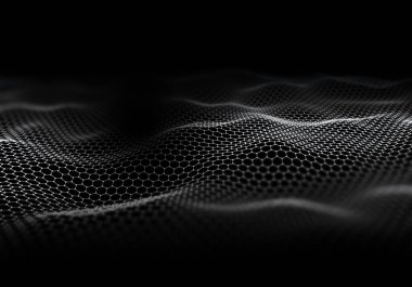 3D digital landscape of flowing dots with shallow depth of field clipart