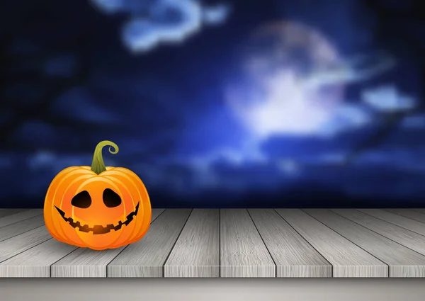 Halloween-Hintergrund mit Kürbis auf einem Holztisch gegen ein sp — Stockvektor