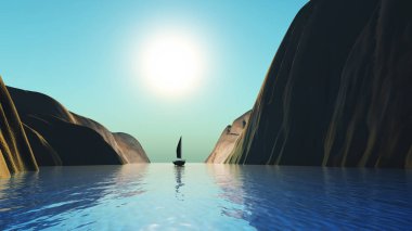 3d yat yelken rağmen kayalıklar ile bir manzara