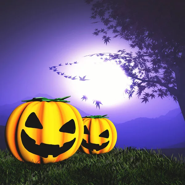 3D landscape with spooky pumpkins — Stock Photo, Image
