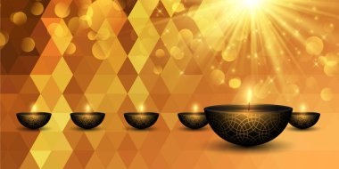 Düşük poli afiş tasarım dekoratif Diwali lambalar 