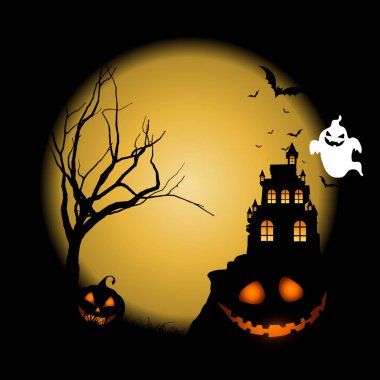 Kale manzara karşı kabaklar ile Halloween arka plan