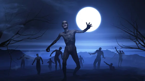 3D фон Хеллоуїна з зомбі-пейзажем — стокове фото