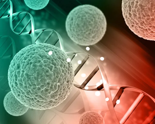Sfondo medico 3D con cellule virali su filamenti di DNA — Foto Stock